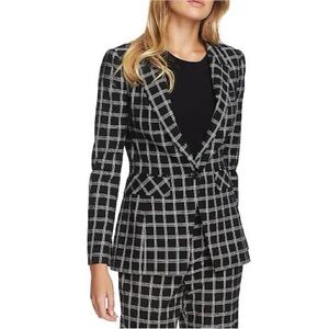 1. State Windowpane Black and White Plaid Blazer Tailored Peplum